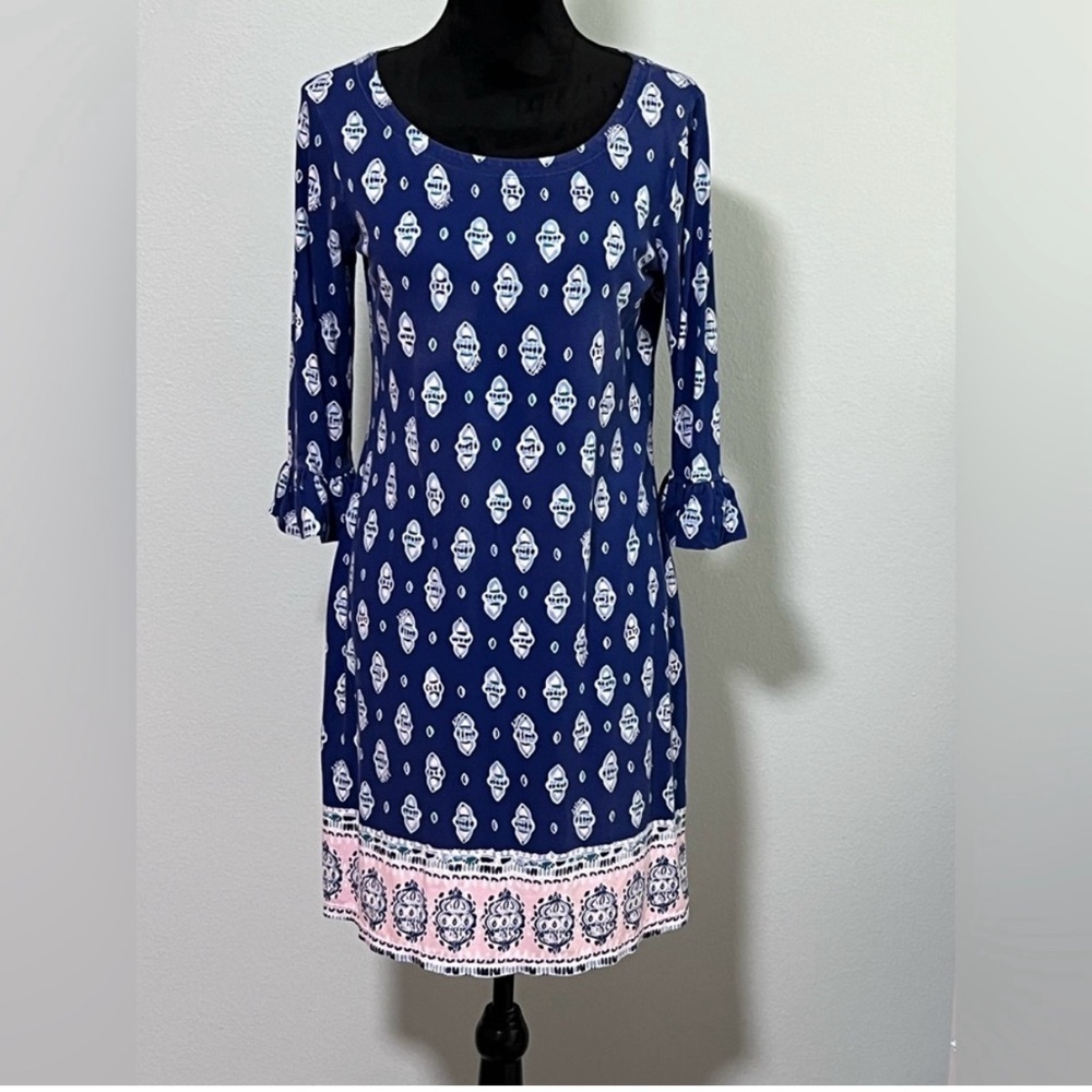 Lilly Pulitzer Blue and White Cuffed Sleeve Dress